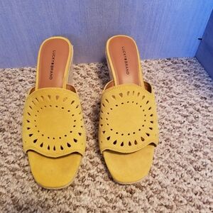 Lucky Brand Women's Size 8.5 Mindiya Yellow Mimosa Oiled Suede Espadrilles Wedge